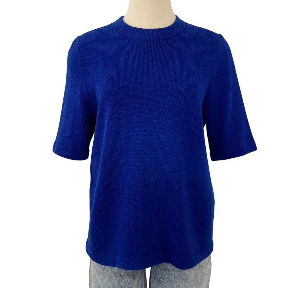 Toula Vintage Wool Blend Knit Sweater Short Sleeve Royal Blue Size 14